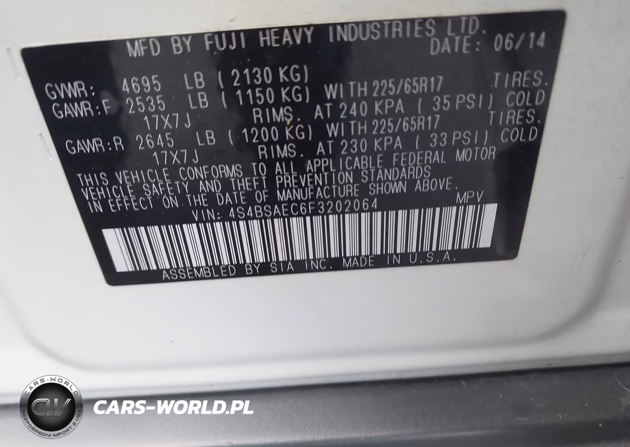 2015 Subaru Outback 2.5I Premium VIN:4S4BSAEC6F3202064 - 9
