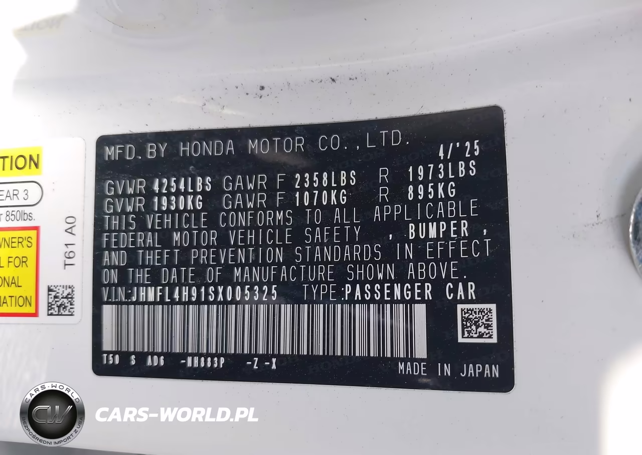 2025 Honda Civic Hybrid Sport Touring VIN:JHMFL4H91SX005325 - 9