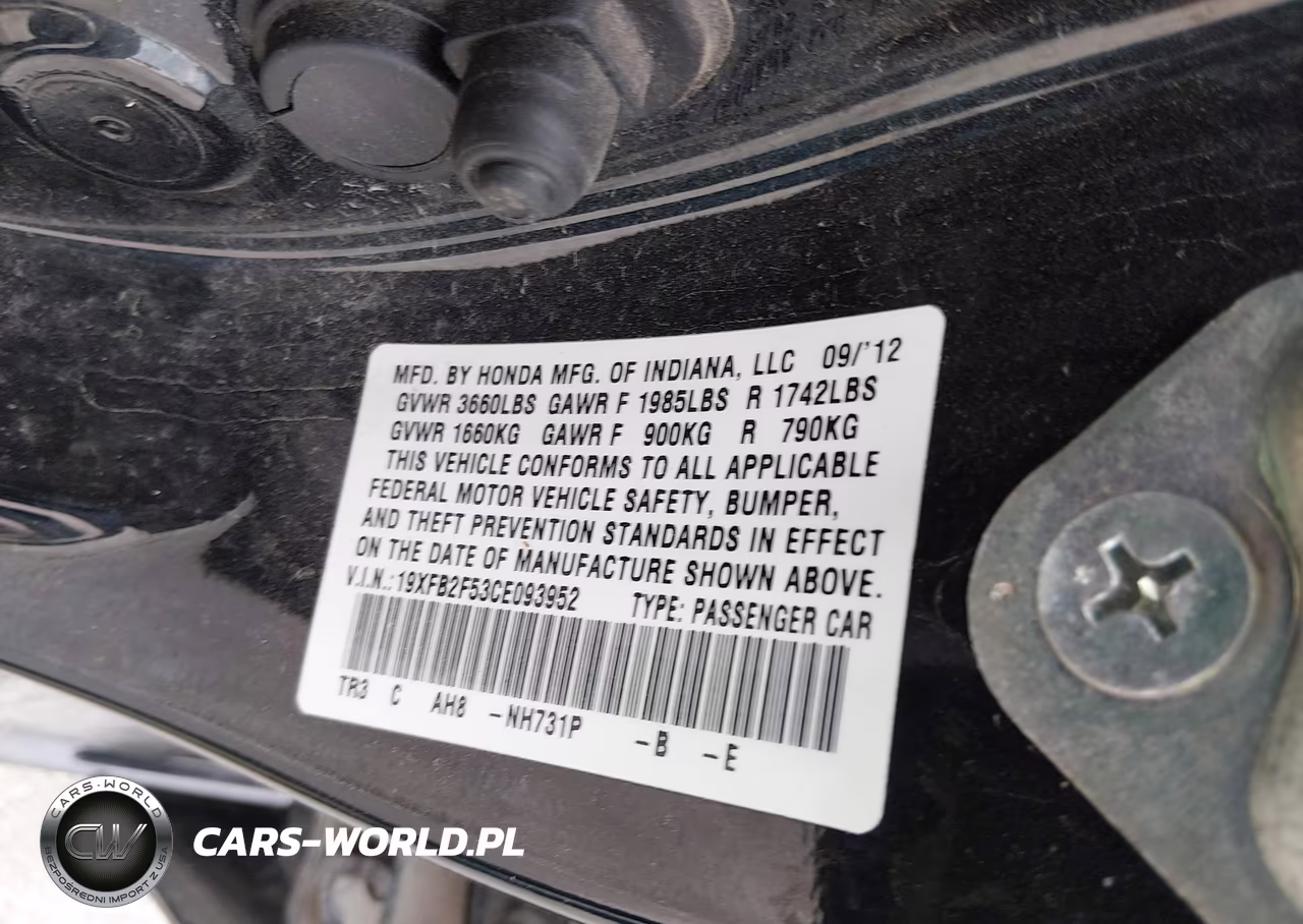 2012 Honda Civic Lx VIN:19XFB2F53CE093952 - 9