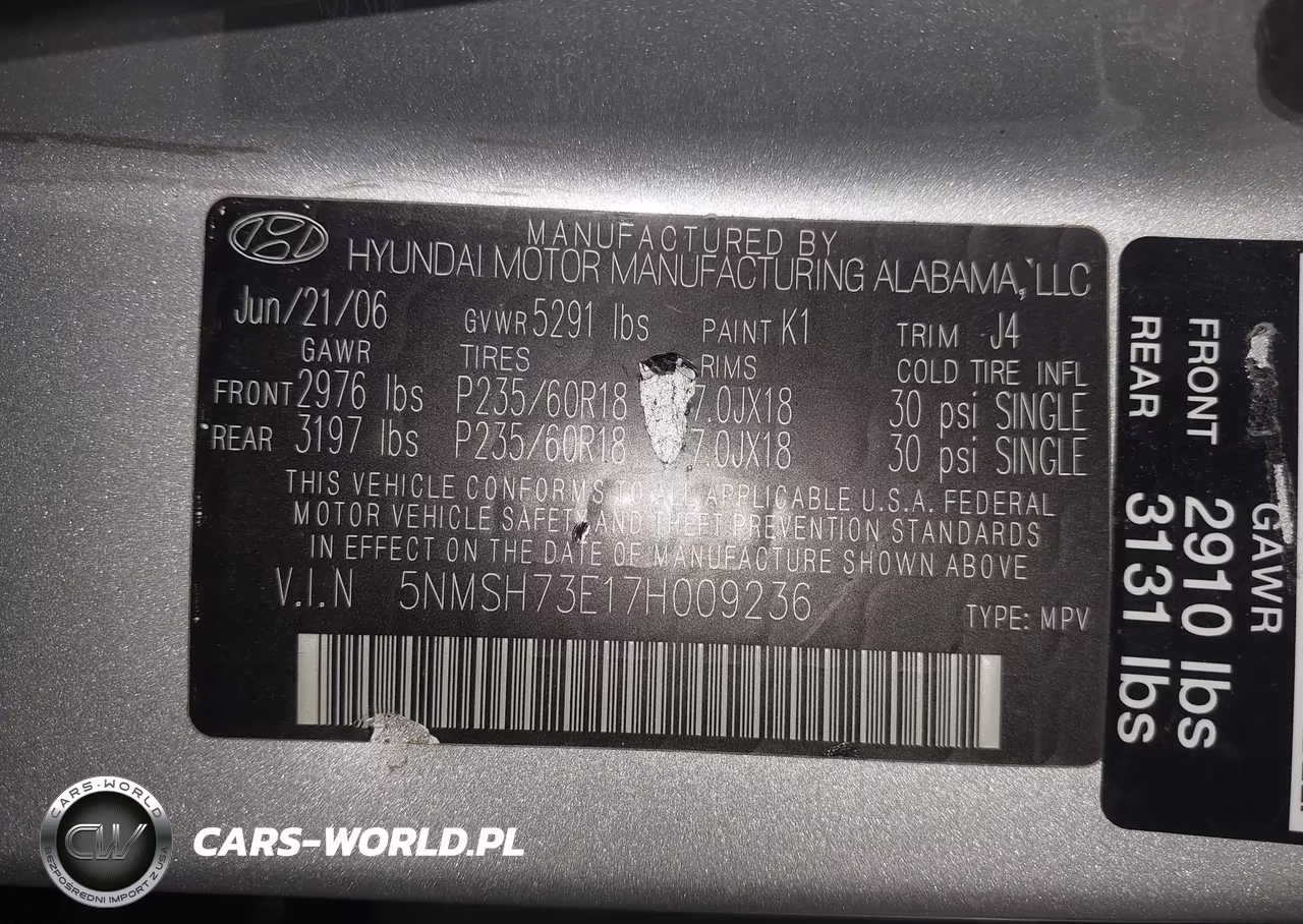 2007 Hyundai Santa Fe Limited-Se VIN:5NMSH73E17H009236 - 9