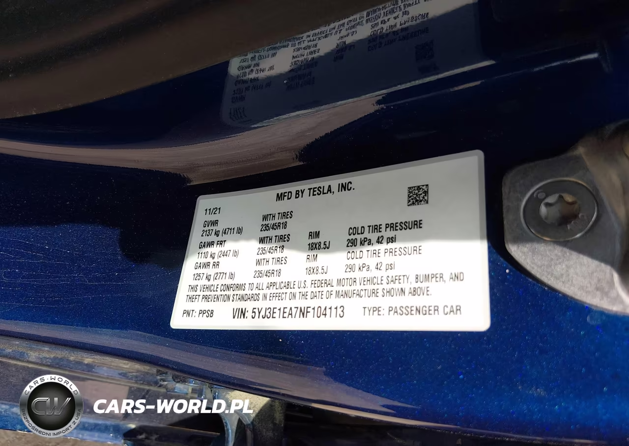 2022 Tesla Model 3 Rear-Wheel Drive VIN:5YJ3E1EA7NF104113 - 9
