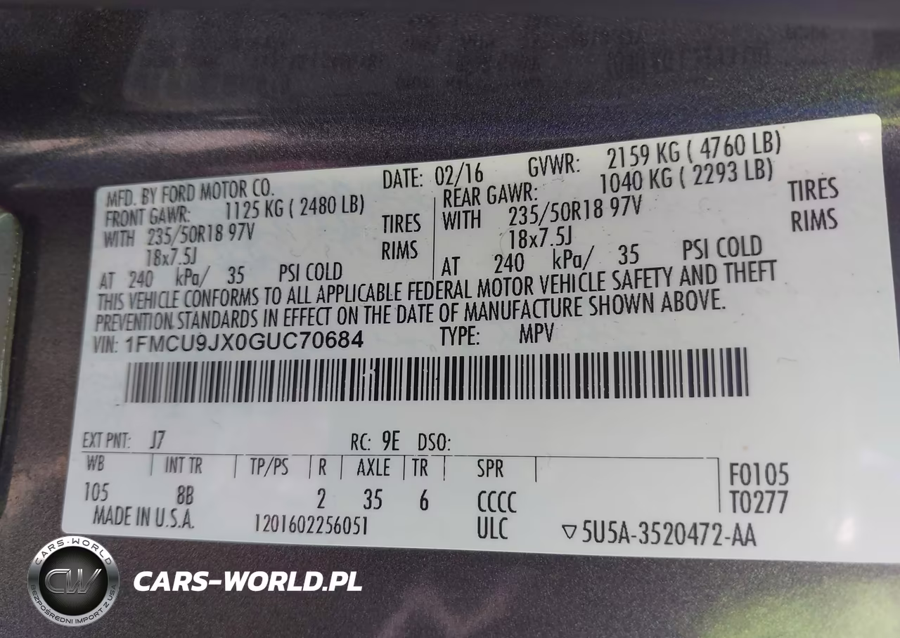 2016 Ford Escape Titanium VIN:1FMCU9JX0GUC70684 - 9