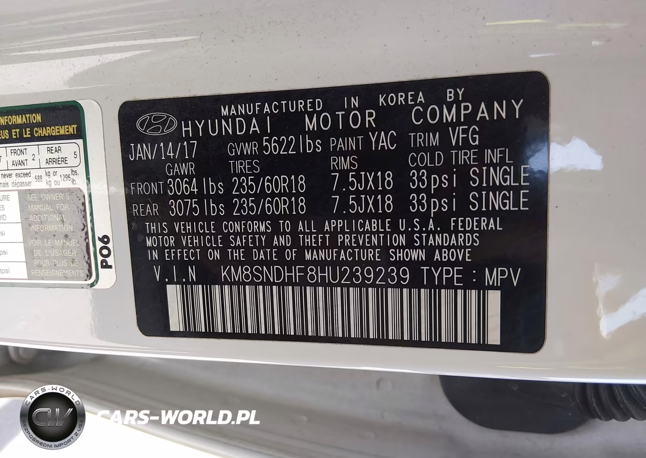 2017 Hyundai Santa Fe Se VIN:KM8SNDHF8HU239239 - 9