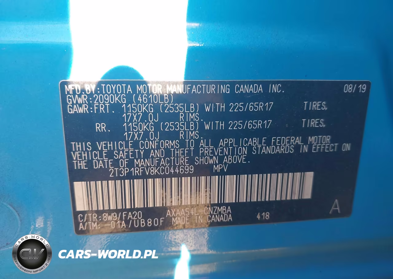 2019 Toyota Rav4 Xle VIN:2T3P1RFV8KC044699 - 9
