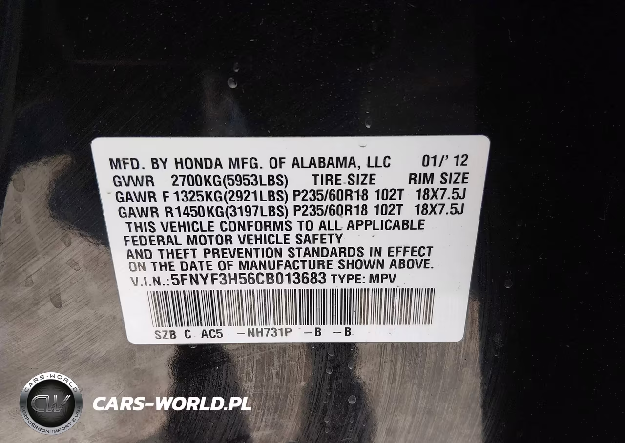 2012 Honda Pilot Ex-L VIN:5FNYF3H56CB013683 - 9