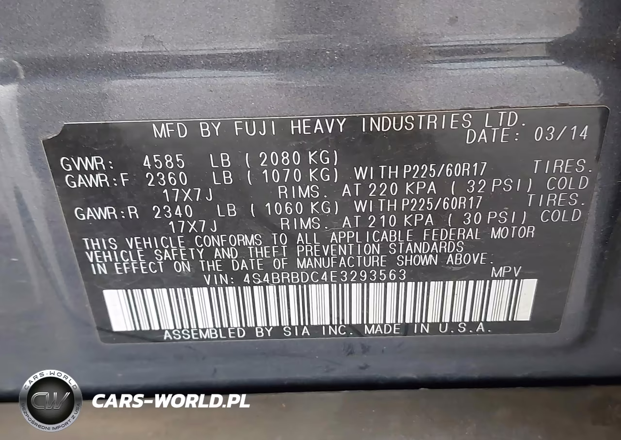 2014 Subaru Outback 2.5I Premium VIN:4S4BRBDC4E3293563 - 9