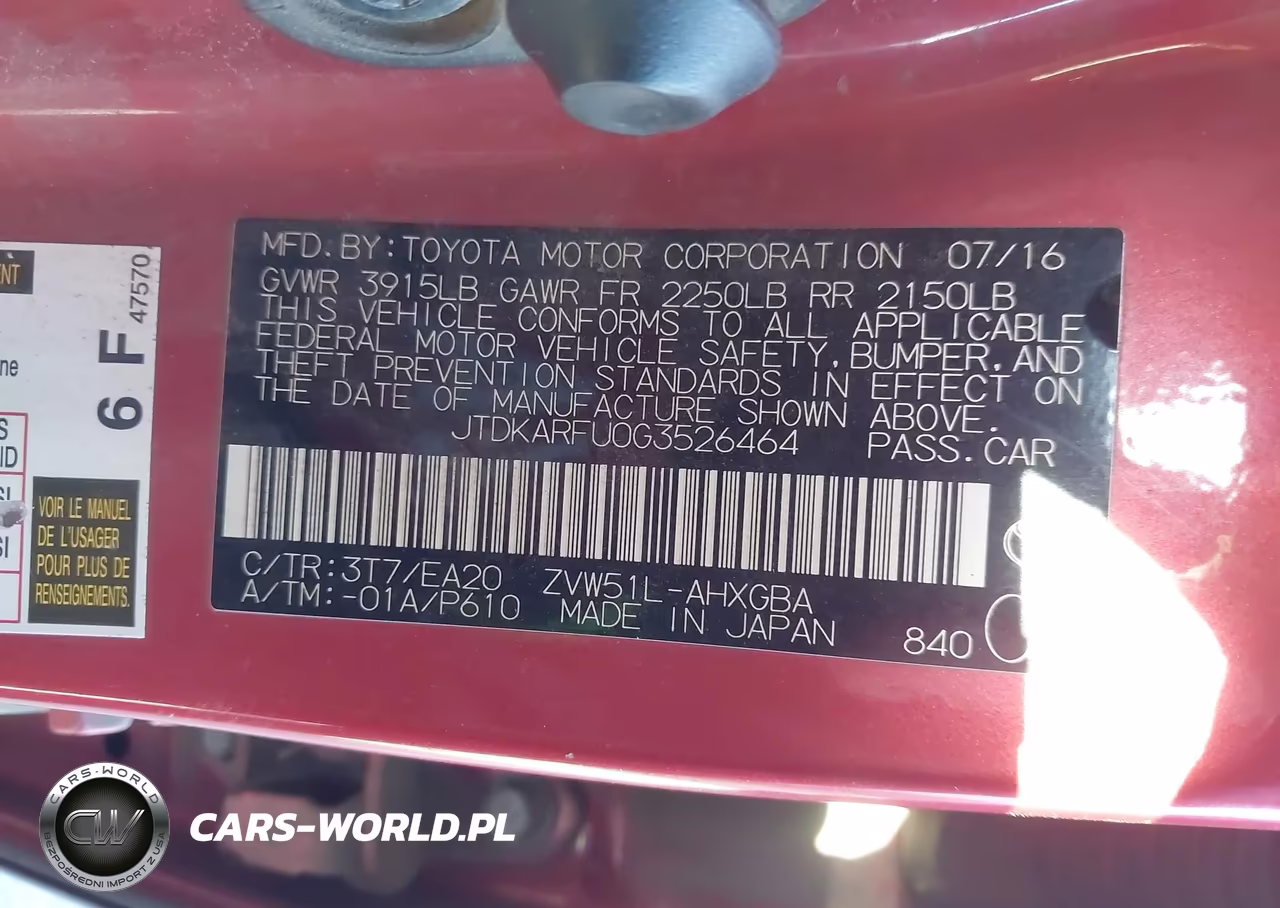 2016 Toyota Prius Four VIN:JTDKARFU0G3526464 - 9