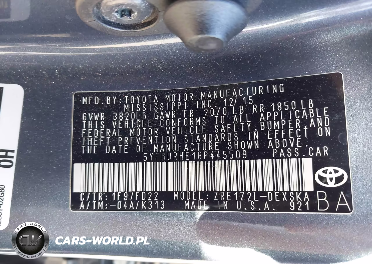 2016 Toyota Corolla S Plus VIN:5YFBURHE1GP445509 - 9