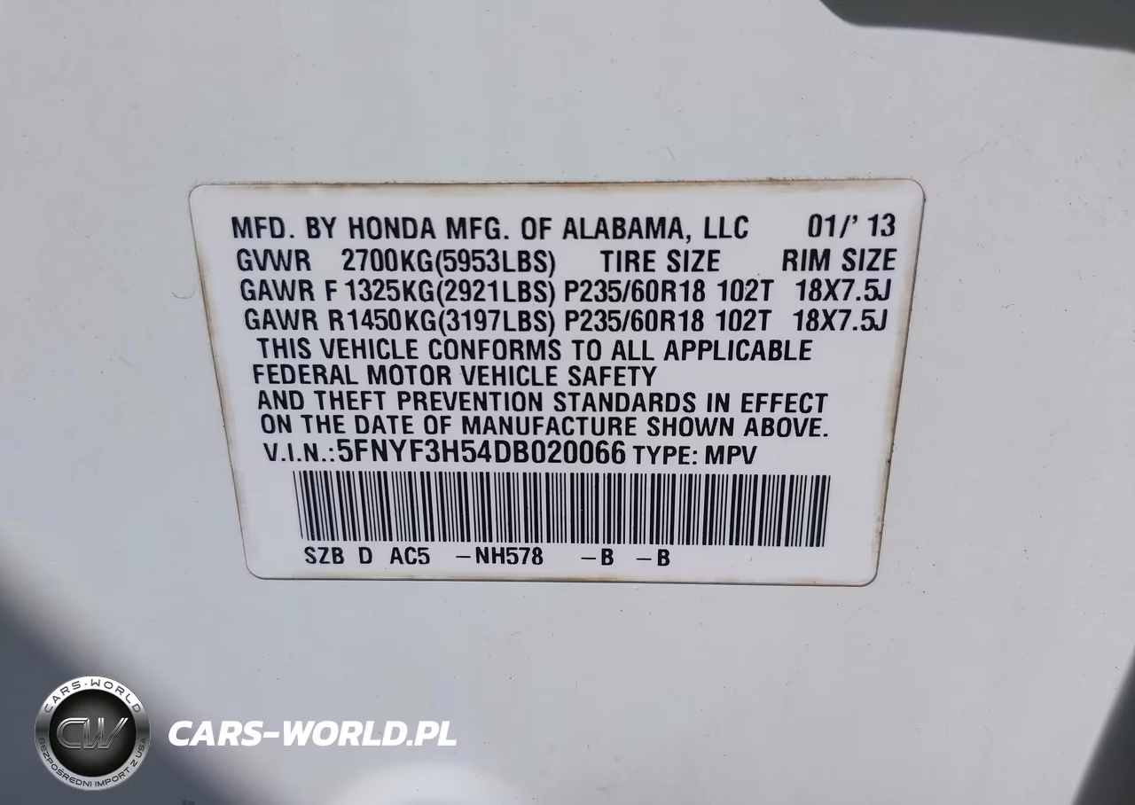 2013 Honda Pilot Ex-L VIN:5FNYF3H54DB020066 - 9
