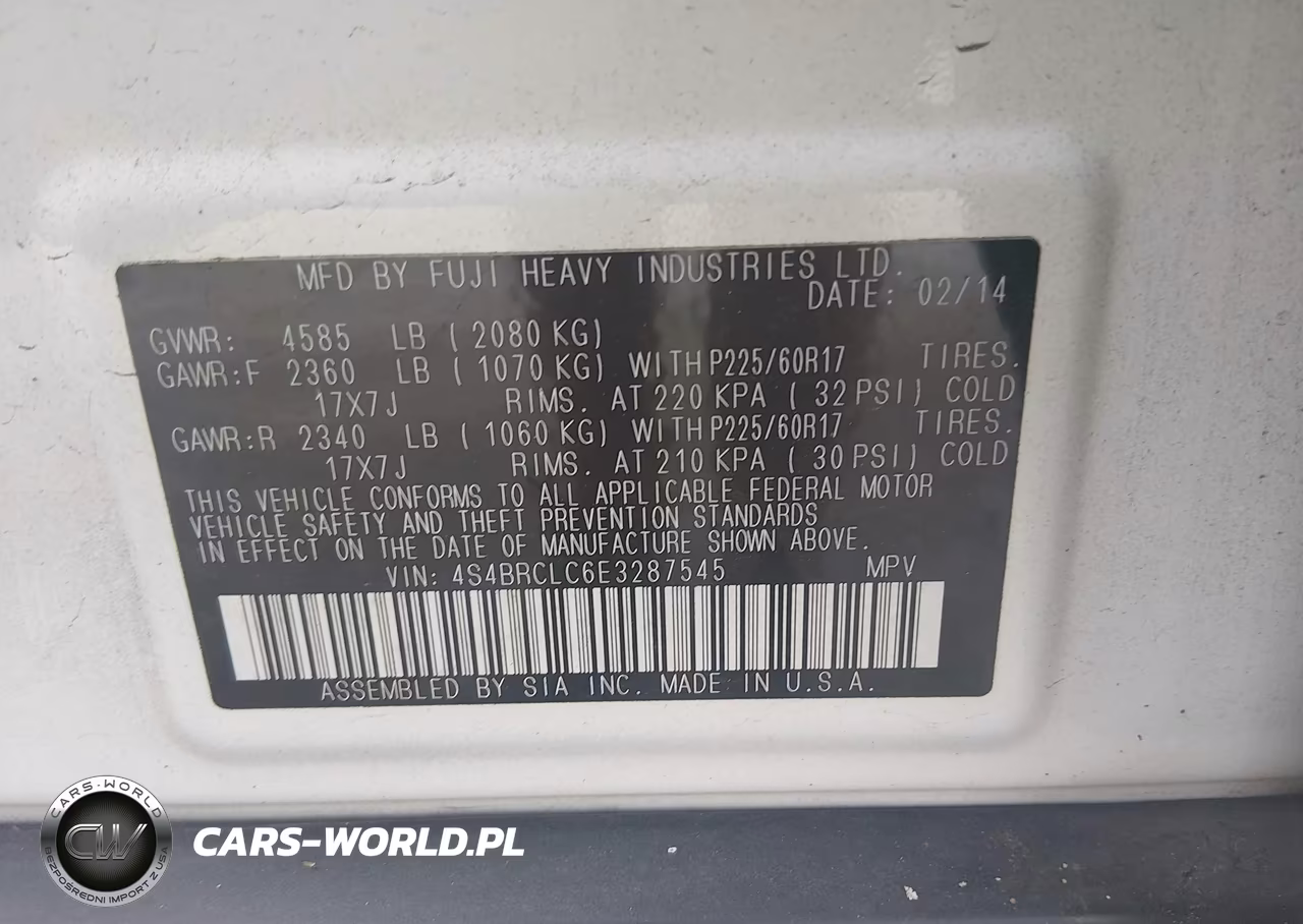 2014 Subaru Outback 2.5I Limited VIN:4S4BRCLC6E3287545 - 9