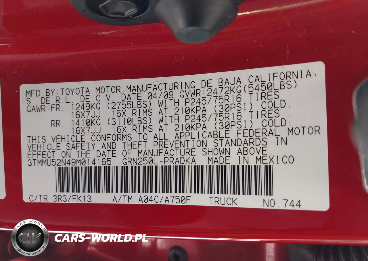 2009 Toyota Tacoma Base V6 VIN:3TMMU52N49M014165 - 9