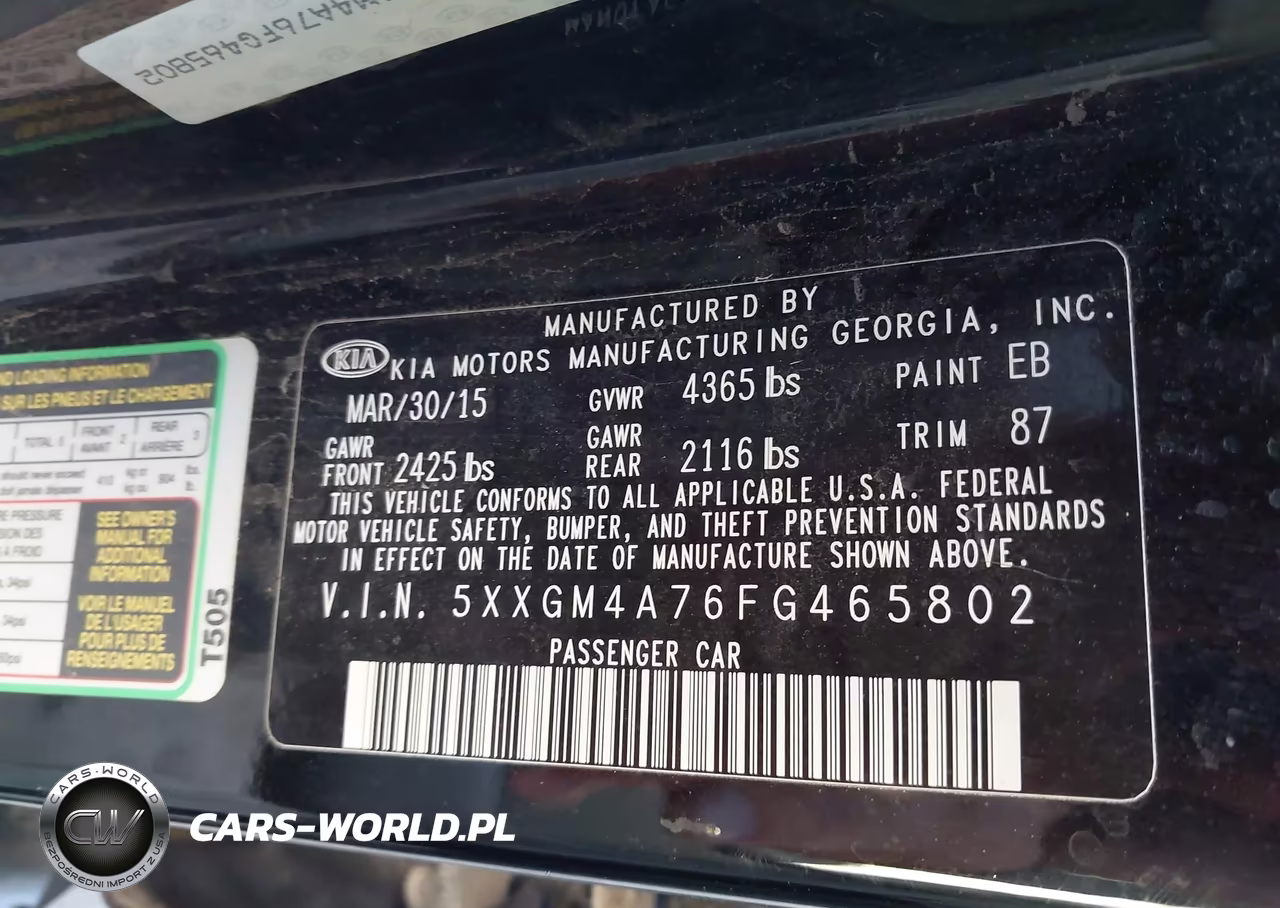 2015 Kia Optima Lx VIN:5XXGM4A76FG465802 - 9
