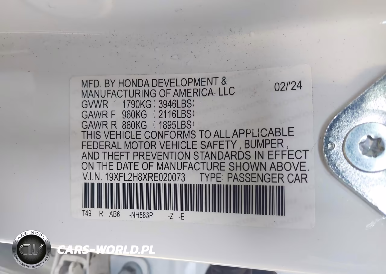 2024 Honda Civic Sport VIN:19XFL2H8XRE020073 - 9