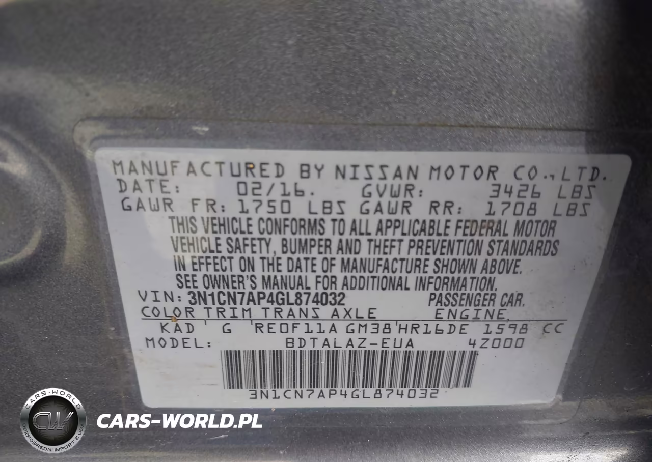 2016 Nissan Versa 1.6 S+ VIN:3N1CN7AP4GL874032 - 9