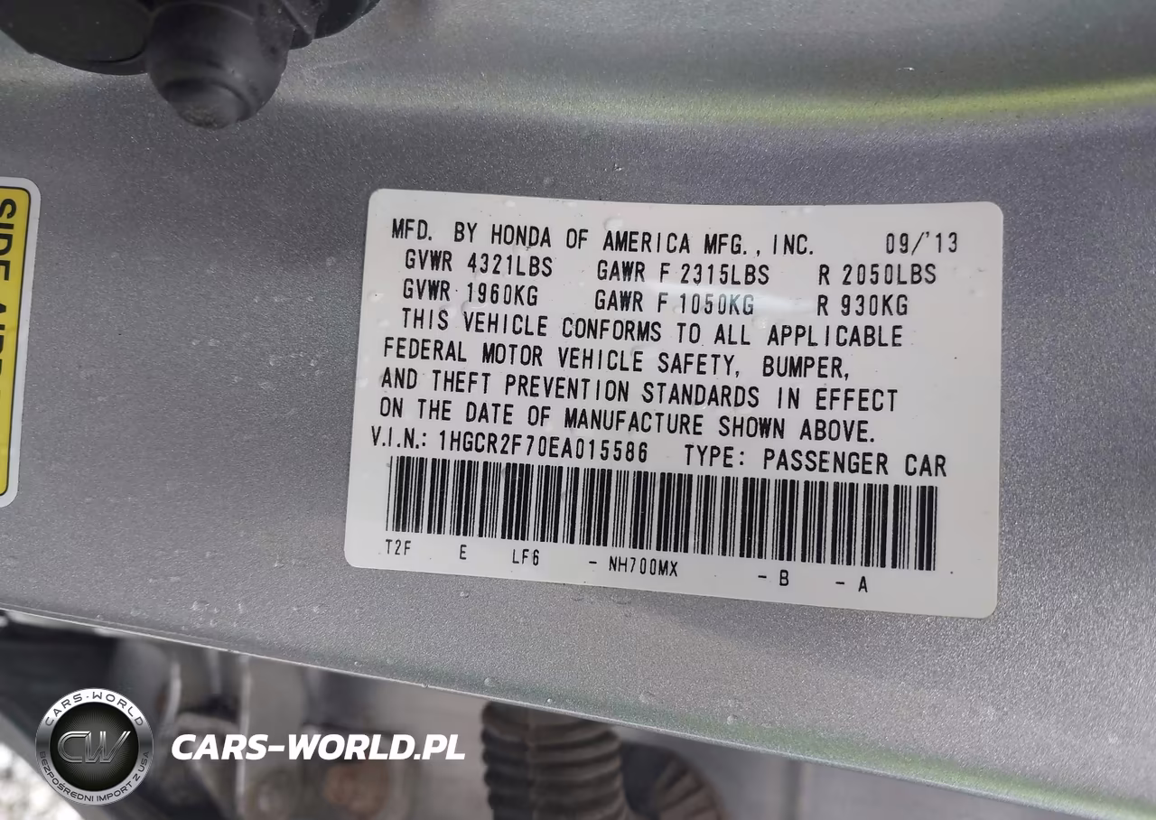 2014 Honda Accord Ex VIN:1HGCR2F70EA015586 - 9