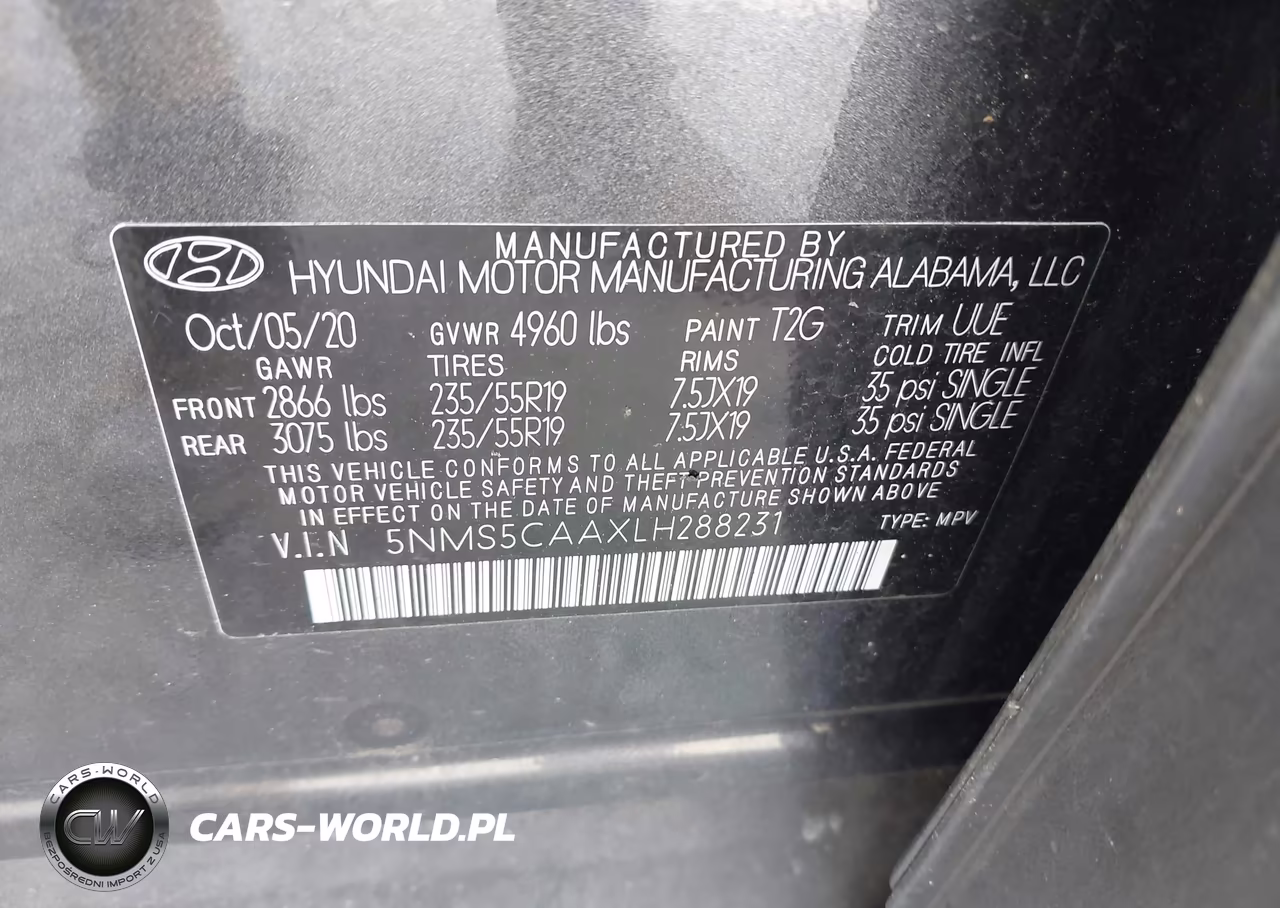 2020 Hyundai Santa Fe Limited 2.0T VIN:5NMS5CAAXLH288231 - 9