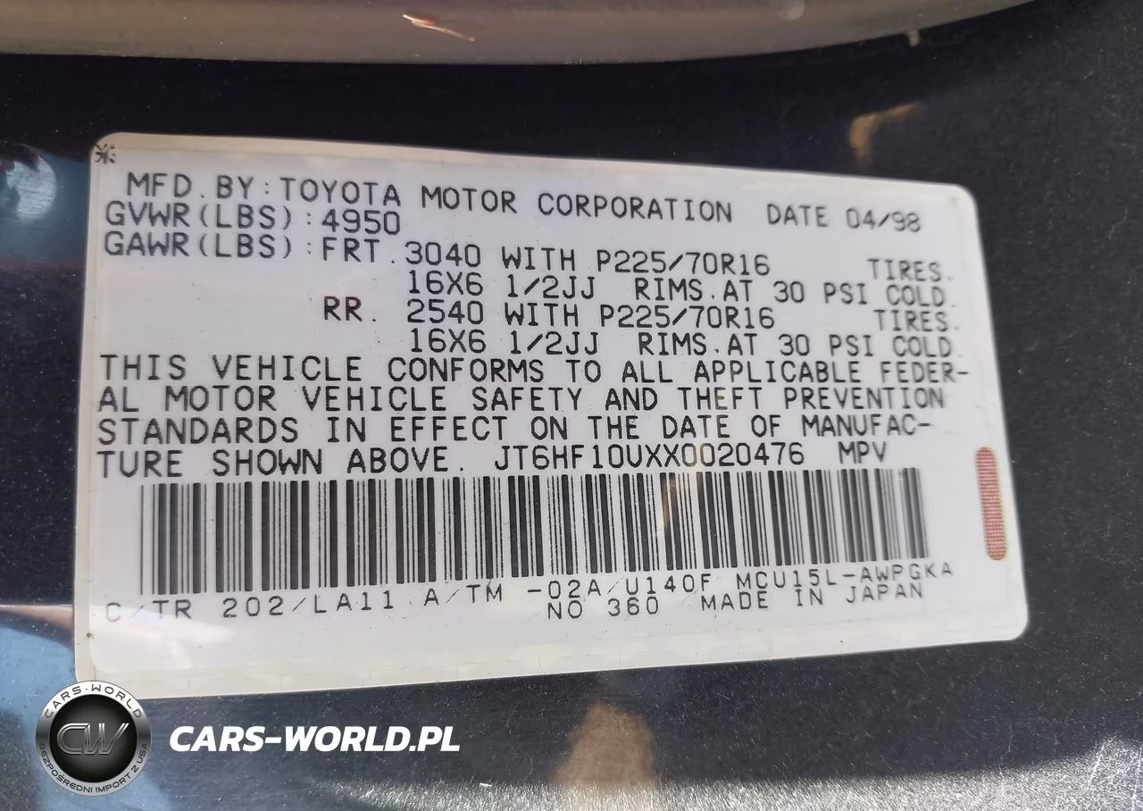 1999 Lexus Rx 300 VIN:JT6HF10UXX0020476 - 9