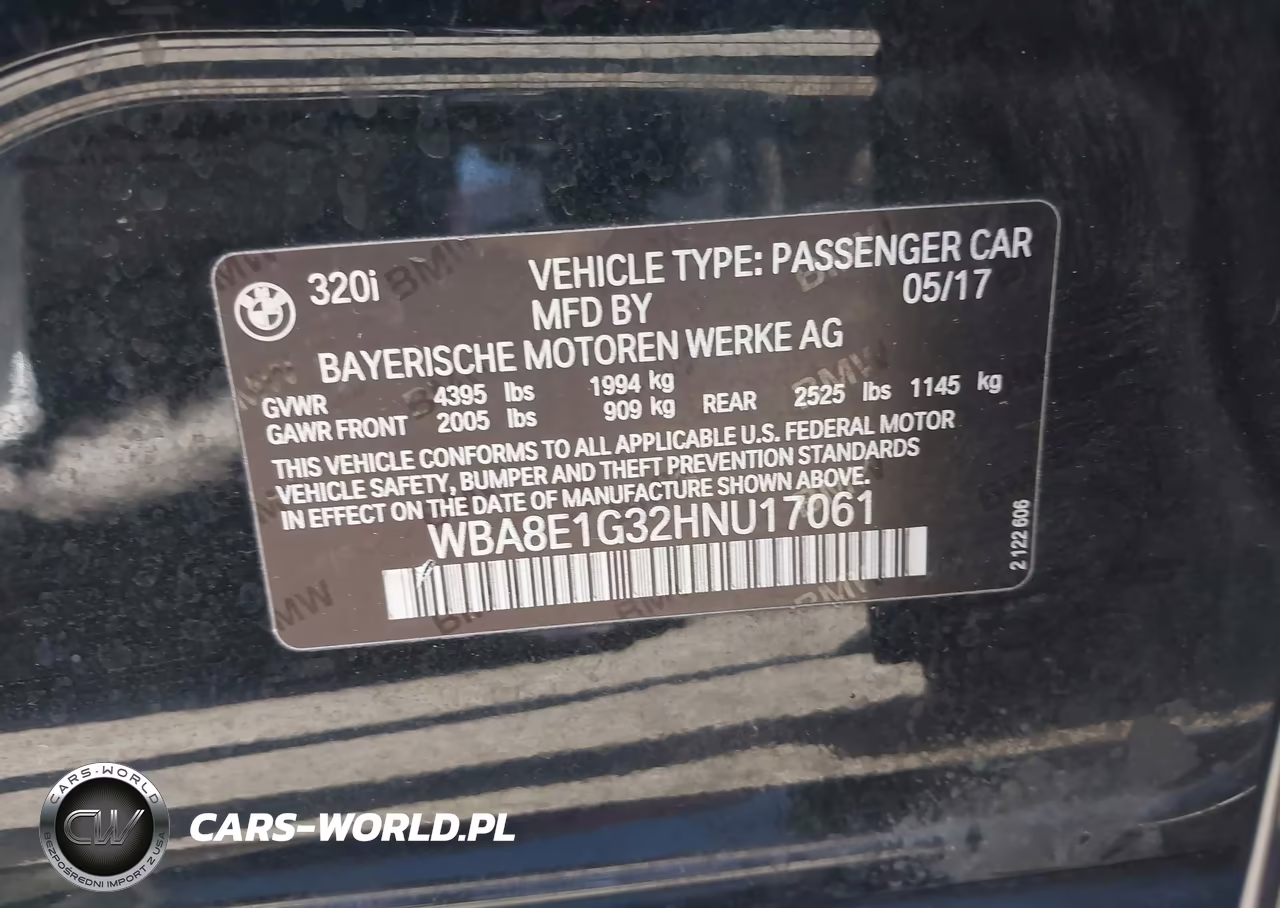 2017 BMW 320I VIN:WBA8E1G32HNU17061 - 9