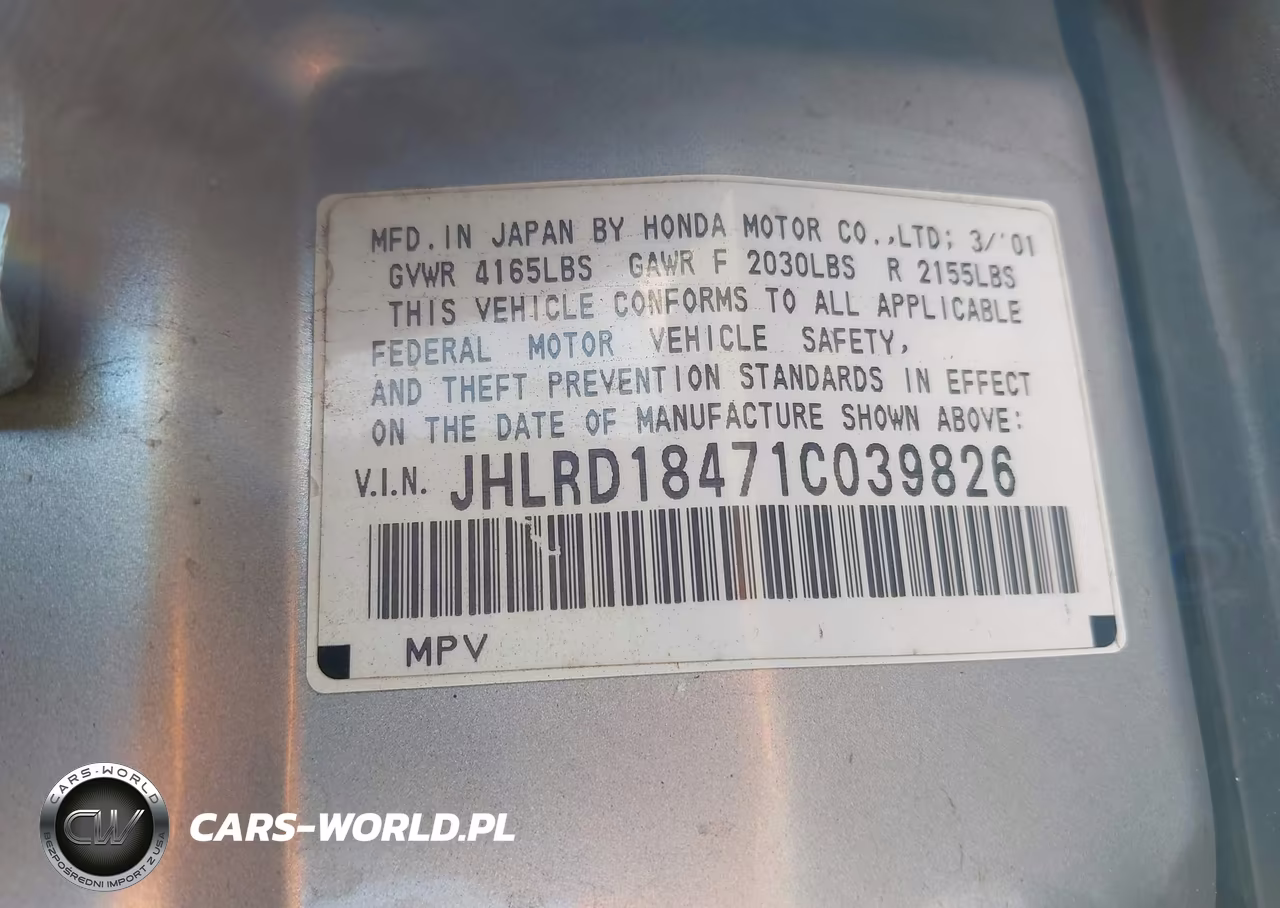 2001 Honda Cr-V Lx VIN:JHLRD18471C039826 - 9