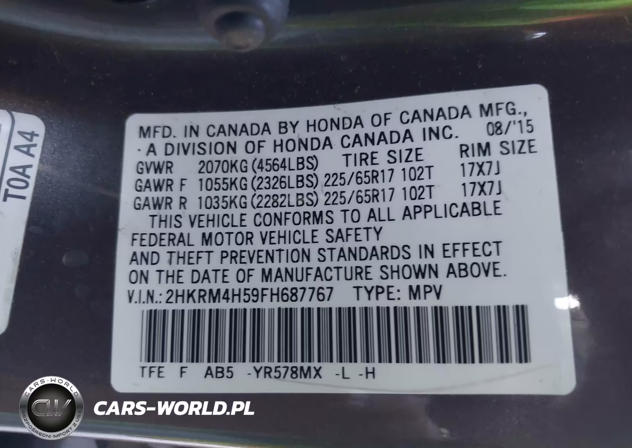 2015 Honda Cr-V Ex VIN:2HKRM4H59FH687767 - 9