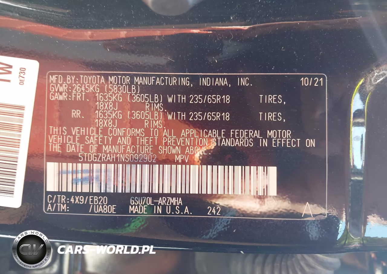 2022 Toyota Highlander Xle VIN:5TDGZRAH1NS092902 - 9