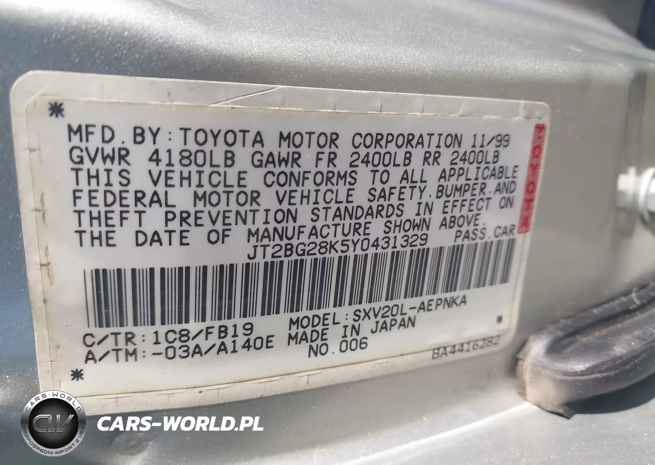 2000 Toyota Camry Le VIN:JT2BG28K5Y0431329 - 9