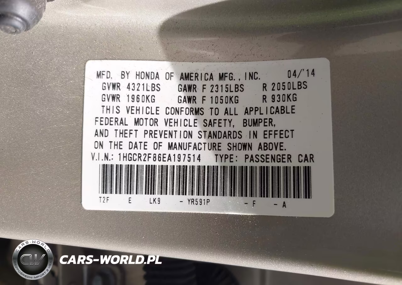2014 Honda Accord Ex-L VIN:1HGCR2F86EA197514 - 9