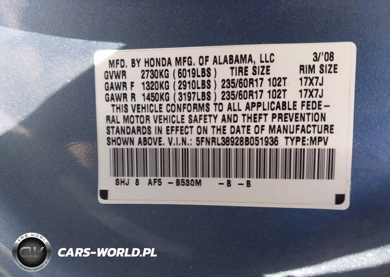 2008 Honda Odyssey Touring VIN:5FNRL38928B051936 - 9