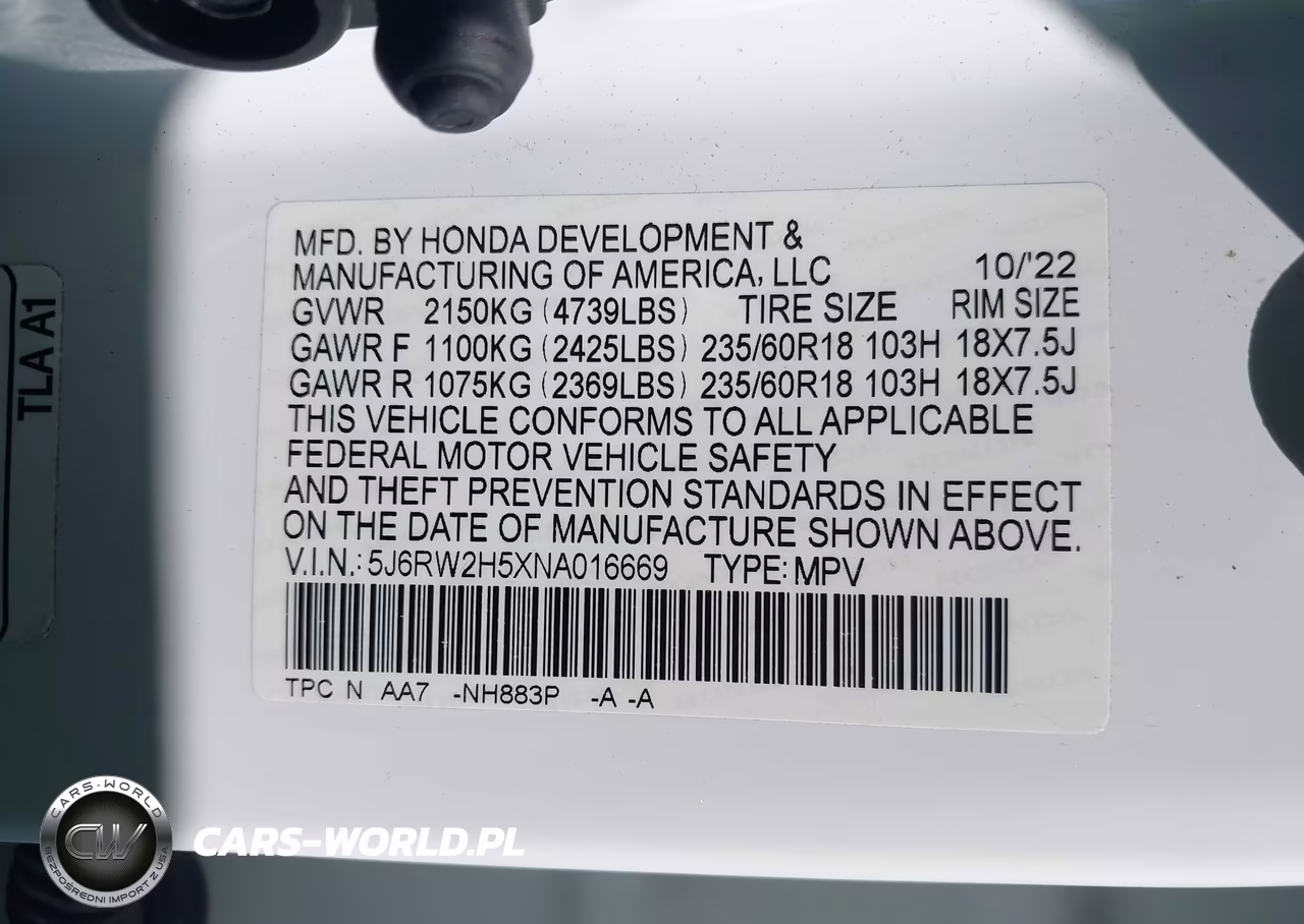 2022 Honda Cr-V Awd Ex VIN:5J6RW2H5XNA016669 - 9