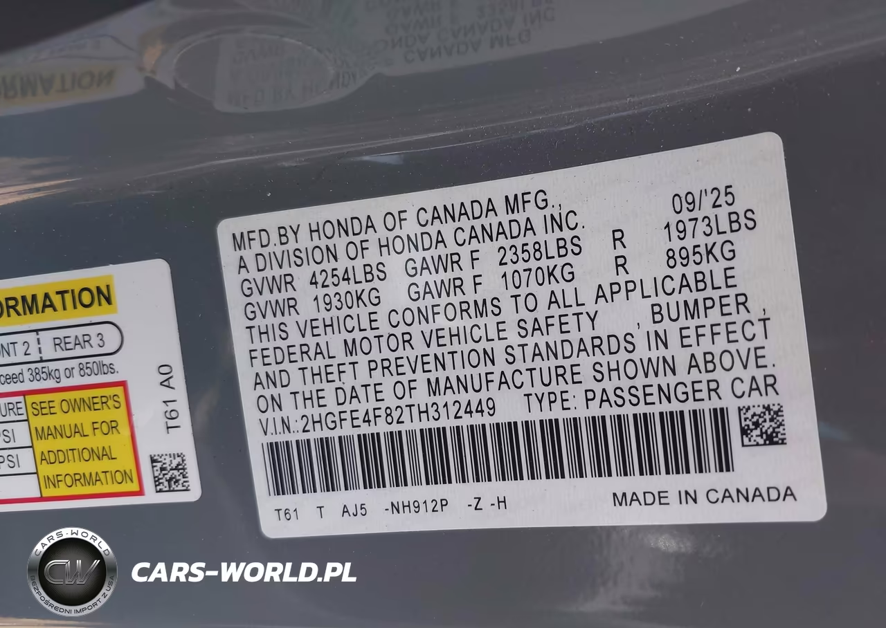 2026 Honda Civic Hybrid Sport-Sport Touring VIN:2HGFE4F82TH312449 - 9