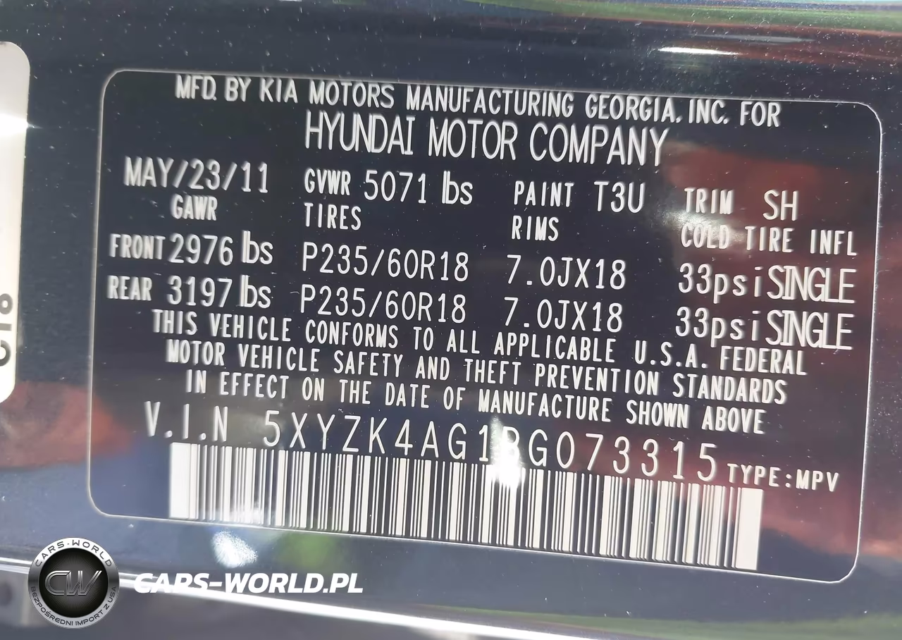 2011 Hyundai Santa Fe Limited V6 VIN:5XYZK4AG1BG073315 - 9
