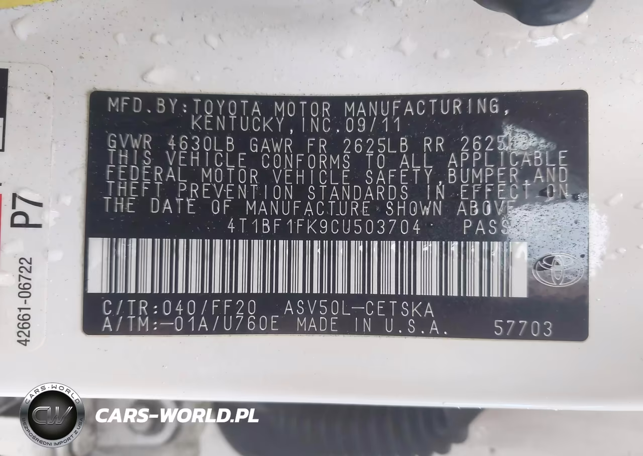 2012 Toyota Camry Se VIN:4T1BF1FK9CU503704 - 9
