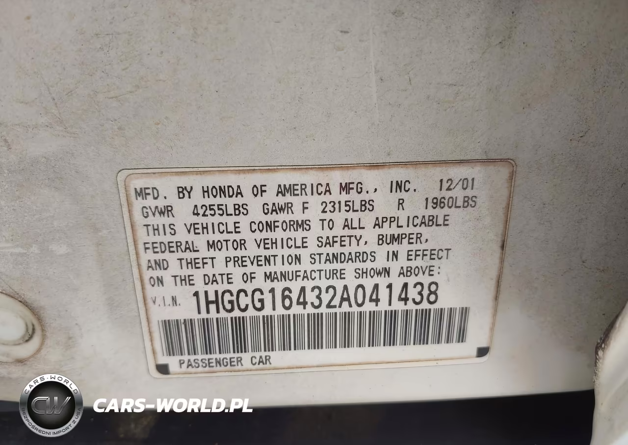 2002 Honda Accord 3.0 Lx VIN:1HGCG16432A041438 - 9