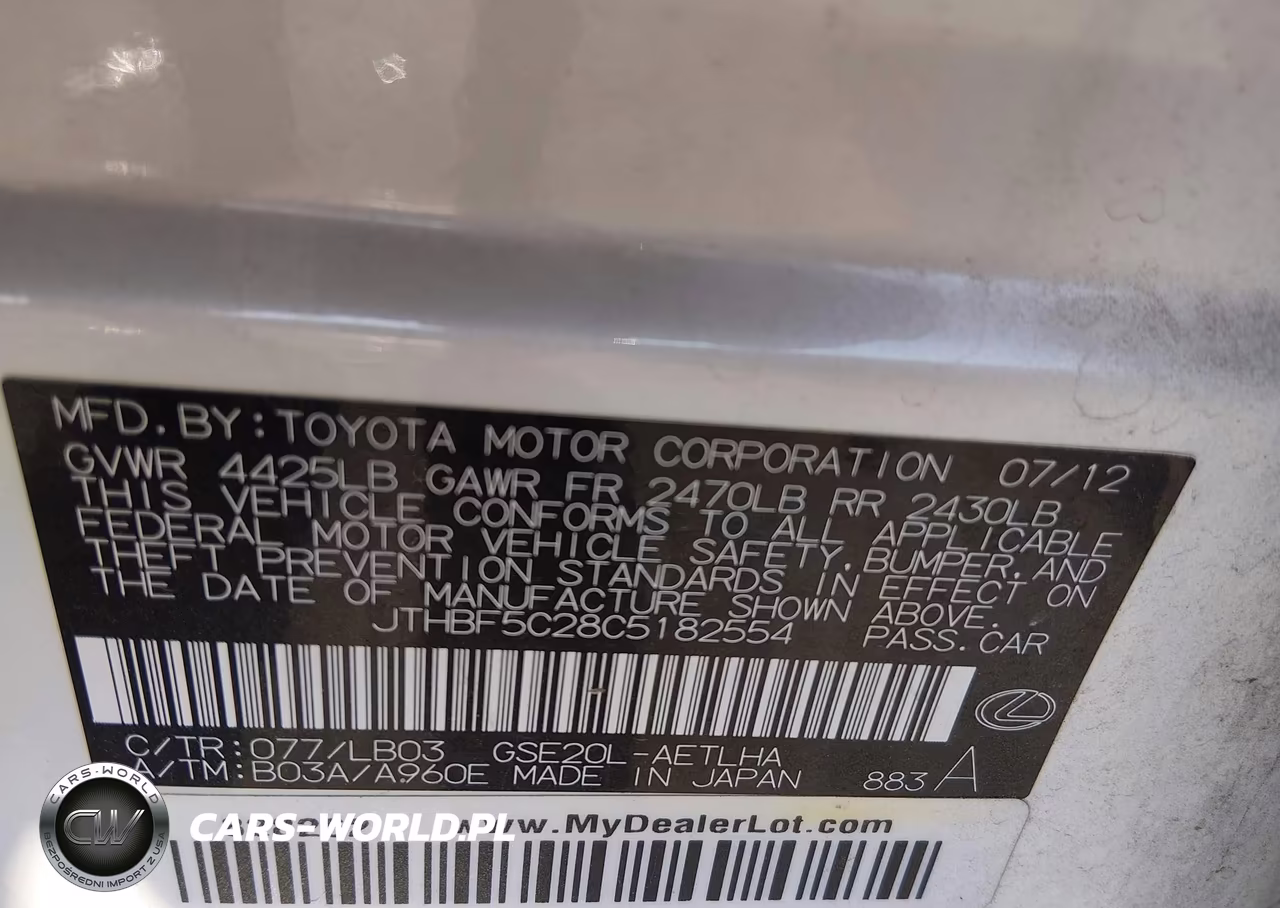 2012 Lexus Is 250 VIN:JTHBF5C28C5182554 - 9