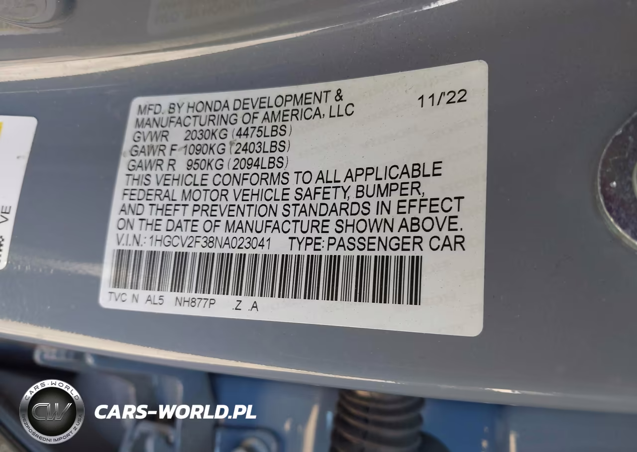 2022 Honda Accord Sport 2.0T VIN:1HGCV2F38NA023041 - 9
