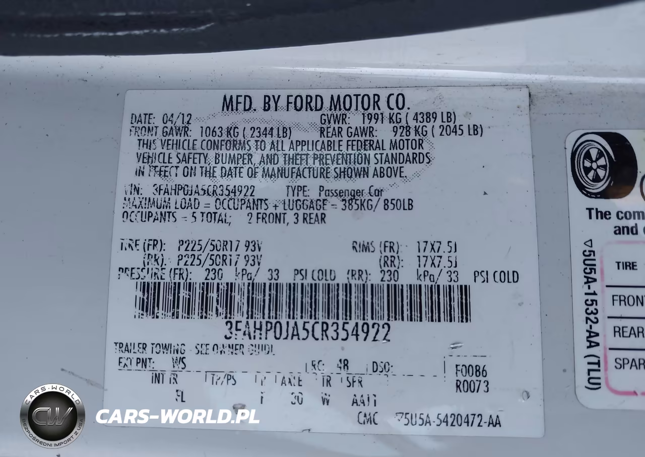2012 Ford Fusion Sel VIN:3FAHP0JA5CR354922 - 9