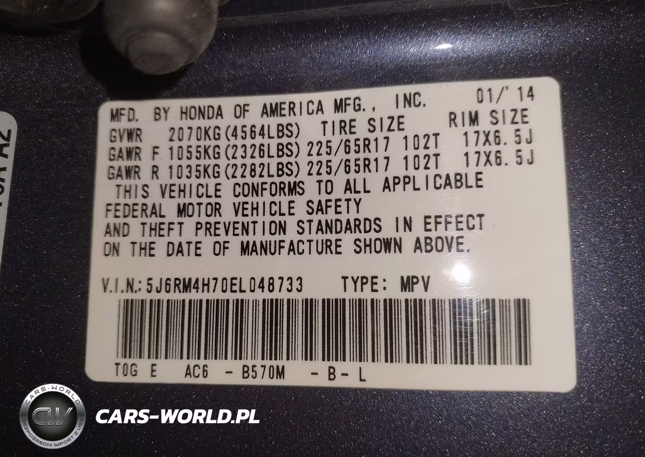 2014 Honda Cr-V Ex-L VIN:5J6RM4H70EL048733 - 9