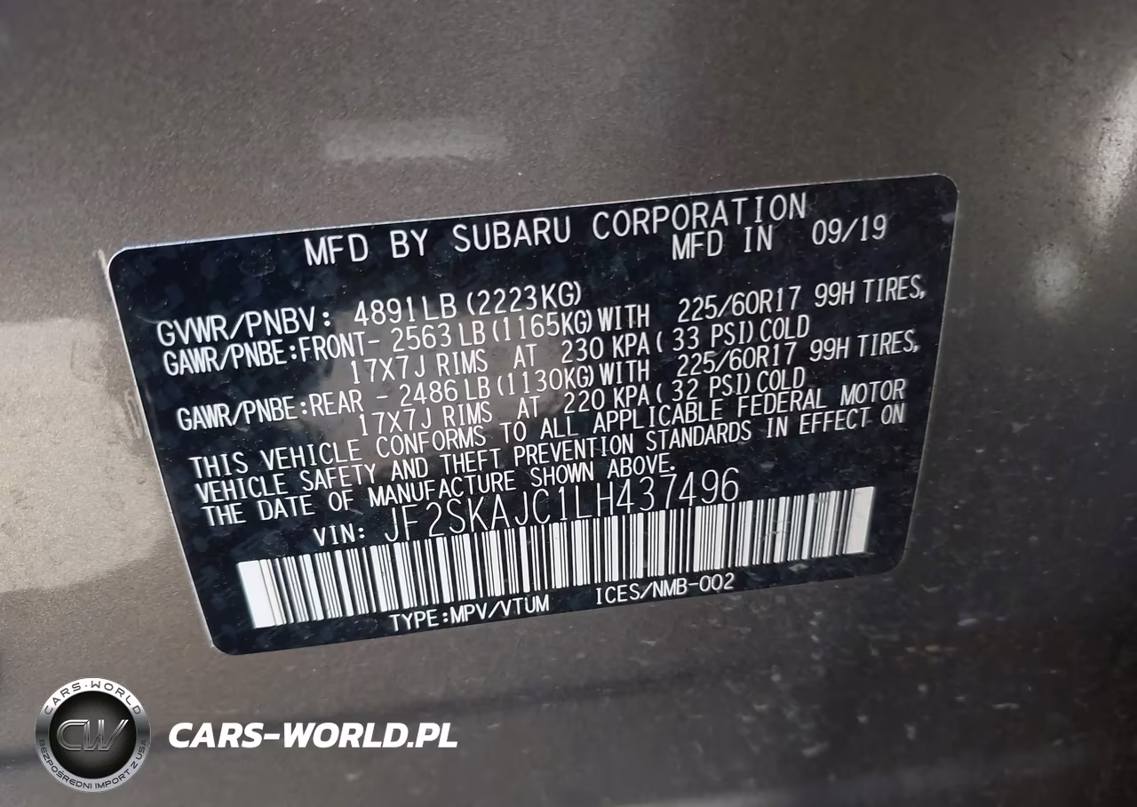 2020 Subaru Forester Premium VIN:JF2SKAJC1LH437496 - 9