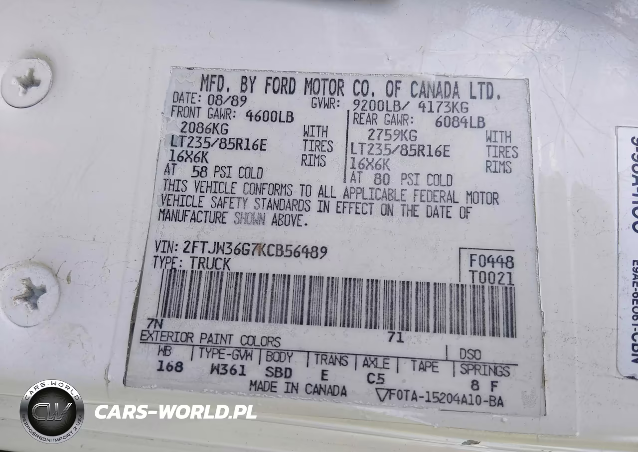 1989 Ford F350 VIN:2FTJW36G7KCB56489 - 9