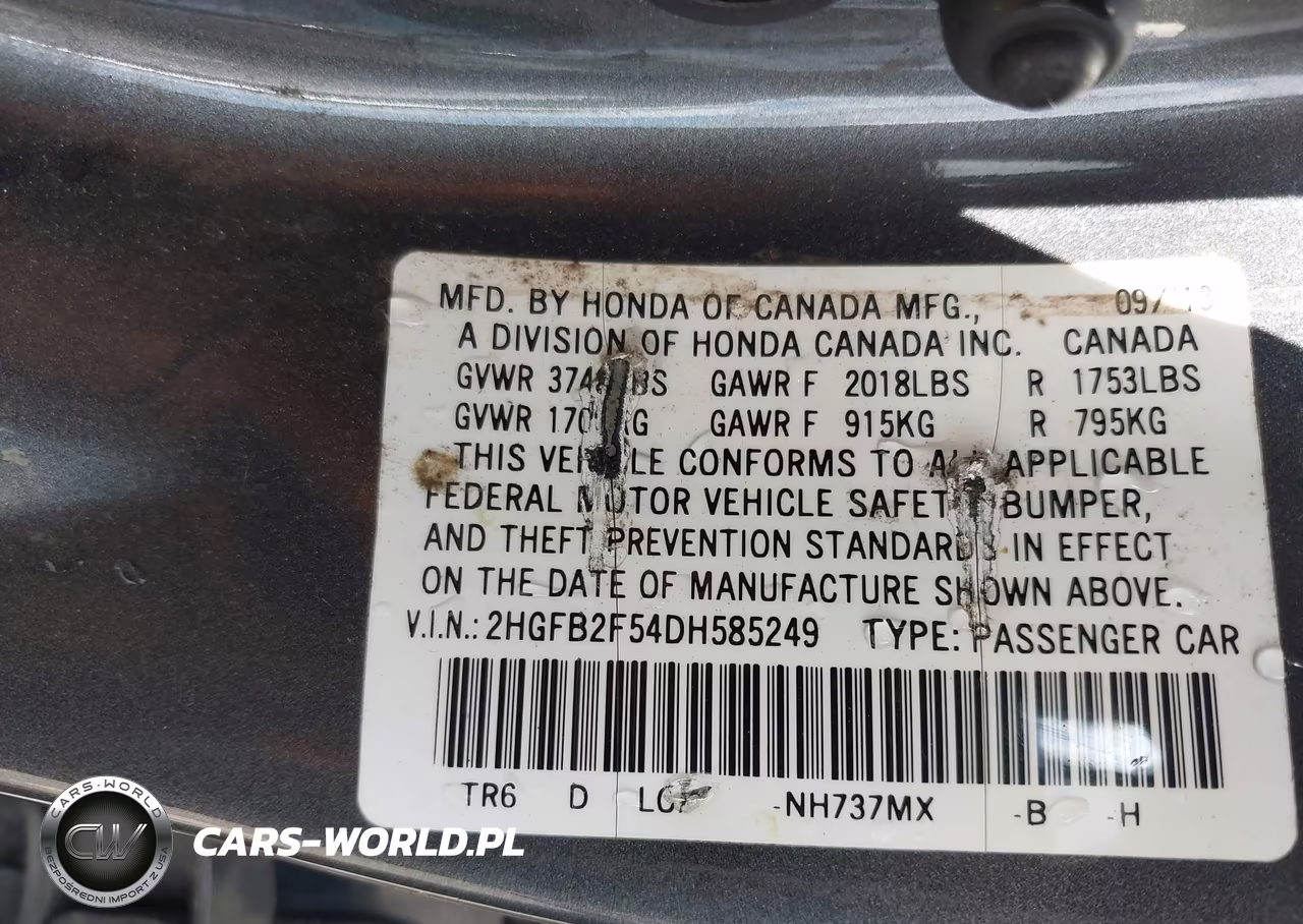 2013 Honda Civic Lx VIN:2HGFB2F54DH585249 - 9