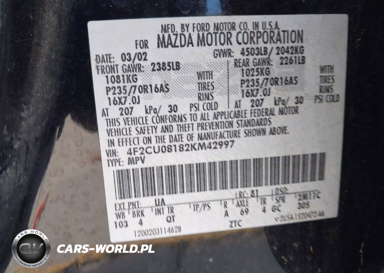 2002 Mazda Tribute Es V6-Lx V6 VIN:4F2CU08182KM42997 - 9