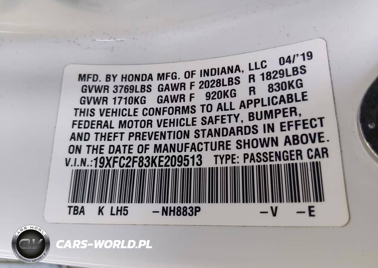 2019 Honda Civic Sport VIN:19XFC2F83KE209513 - 9