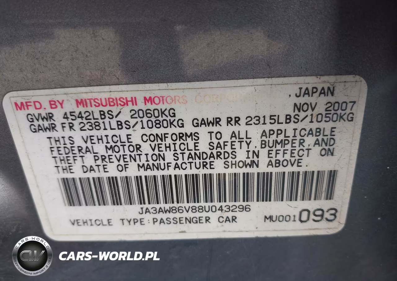 2008 Mitsubishi Lancer Evolution Gsr VIN:JA3AW86V88U043296 - 9