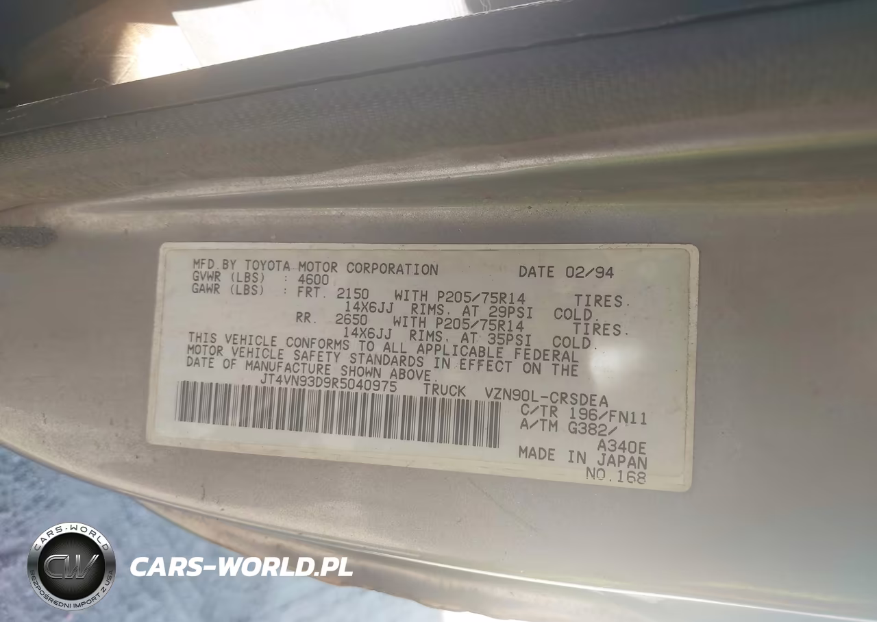 1994 Toyota Pickup 1-2 Ton Ex Lng Whlbase-Dx VIN:JT4VN93D9R5040975 - 9