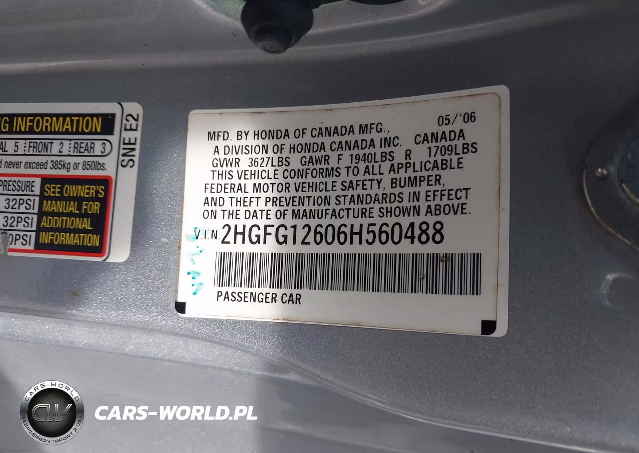2006 Honda Civic Lx VIN:2HGFG12606H560488 - 9