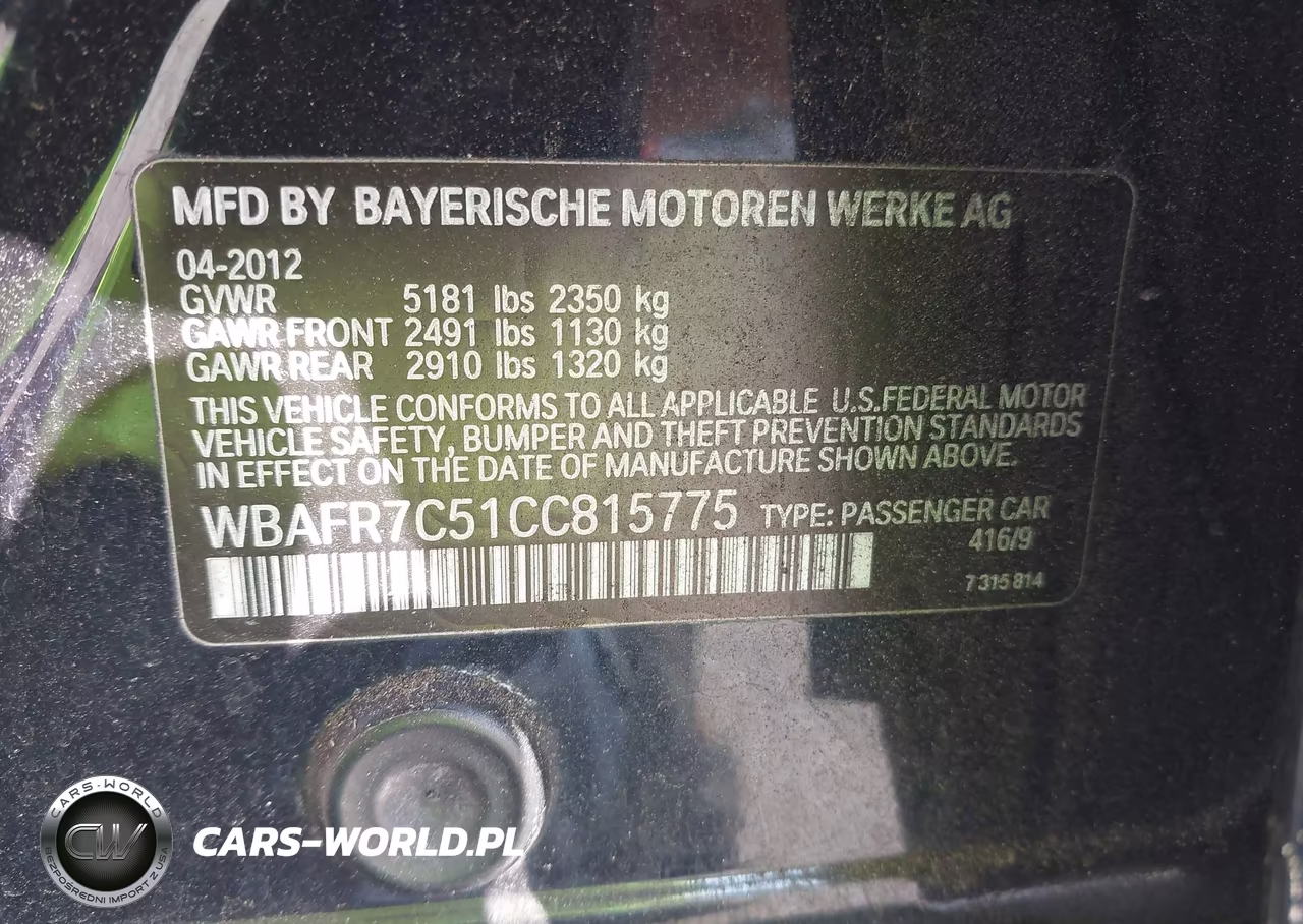 2012 BMW 535I VIN:WBAFR7C51CC815775 - 9