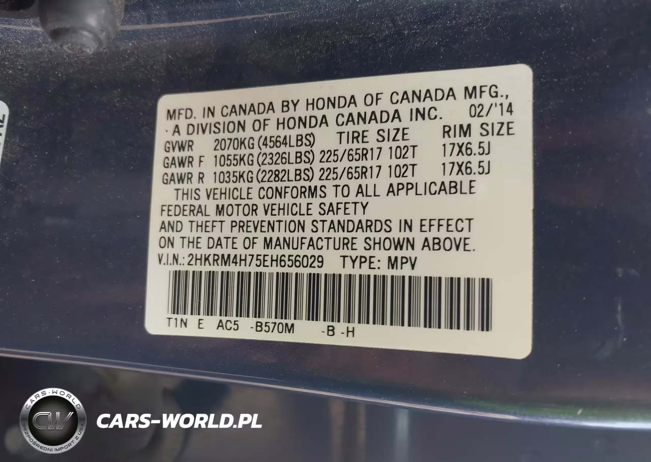 2014 Honda Cr-V Ex-L VIN:2HKRM4H75EH656029 - 9