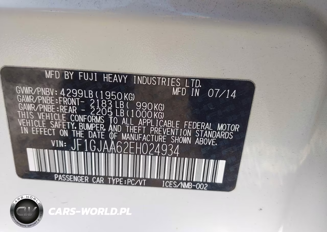 2014 Subaru Impreza 2.0I VIN:JF1GJAA62EH024934 - 9