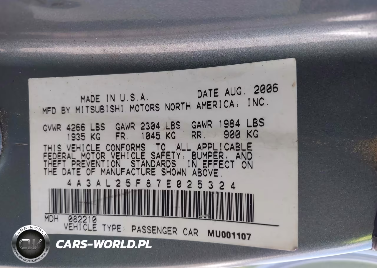 2007 Mitsubishi Eclipse Gs VIN:4A3AL25F87E025324 - 9