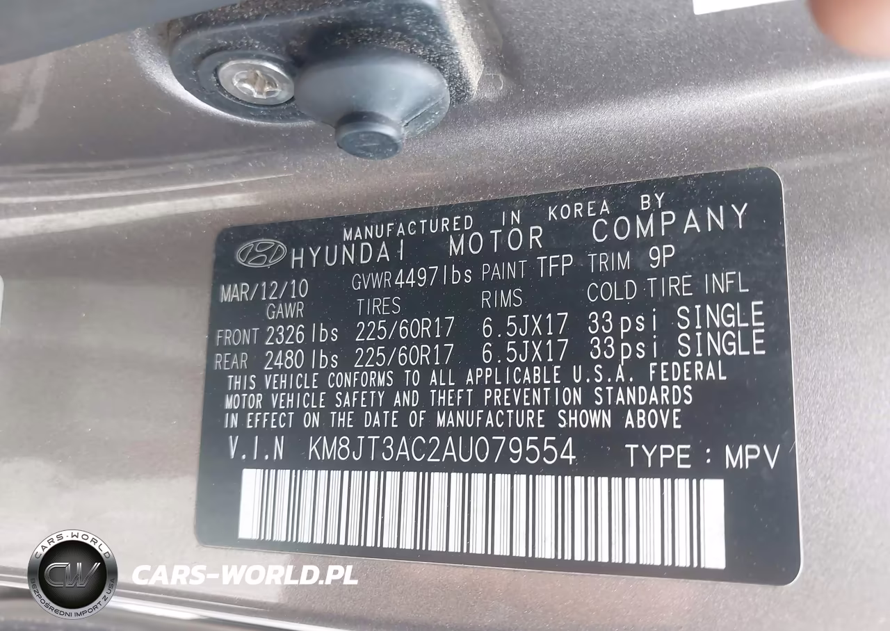 2010 Hyundai Tucson Gls VIN:KM8JT3AC2AU079554 - 9